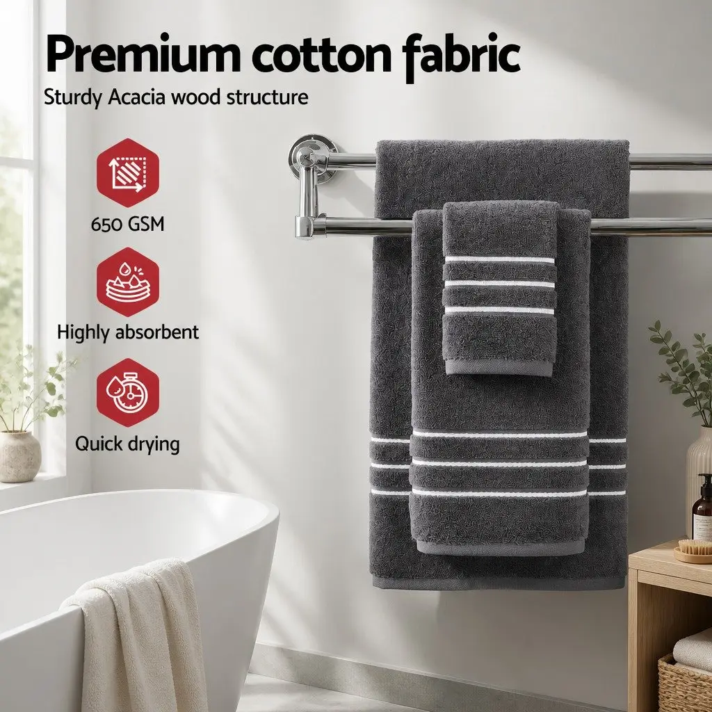 Bath Towels Set Cotton Grey 6 Piece 2 Bath 2 Hand 2 Washcloths