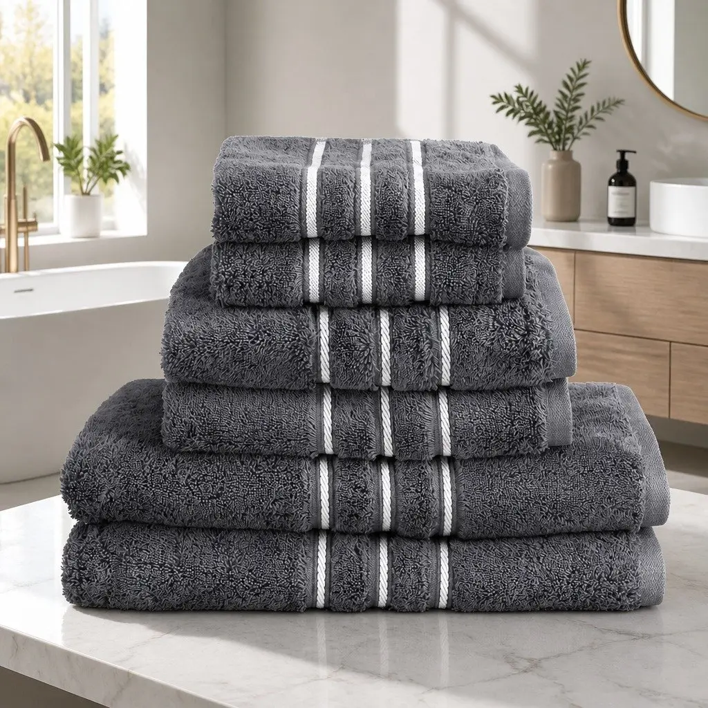 Bath Towels Set Cotton Grey 6 Piece 2 Bath 2 Hand 2 Washcloths