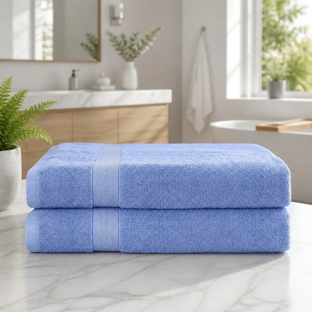 Bath Sheets Set Extra Large Cotton Towels 180cm x 90cm Blue 2 Piece