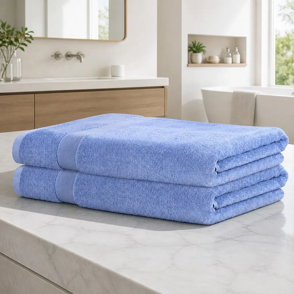 Bath Sheets Set Extra Large Cotton Towels 180cm x 90cm Blue 2 Piece