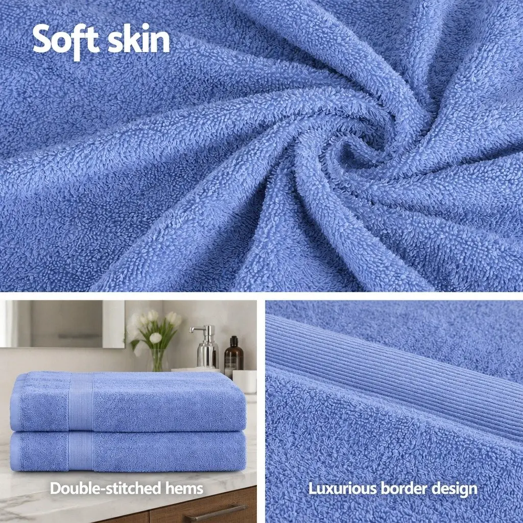 Bath Sheets Set Extra Large Cotton Towels 180cm x 90cm Blue 2 Piece