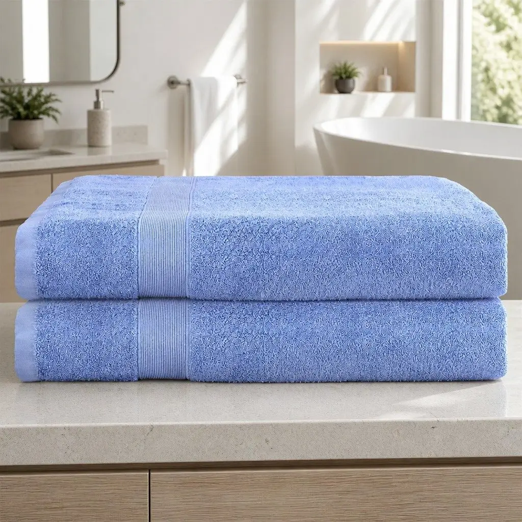 Bath Sheets Set Extra Large Cotton Towels 180cm x 90cm Blue 2 Piece