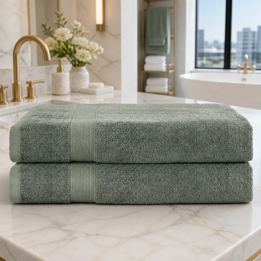 Bath Sheets Set Extra Large Cotton Towels 180cm x 90cm Green 2 Piece