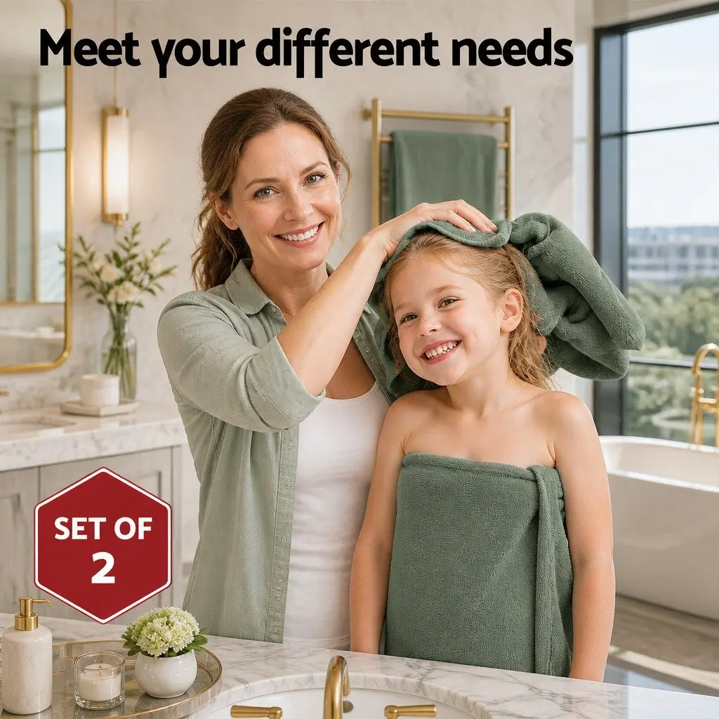Bath Sheets Set Extra Large Cotton Towels 180cm x 90cm Green 2 Piece