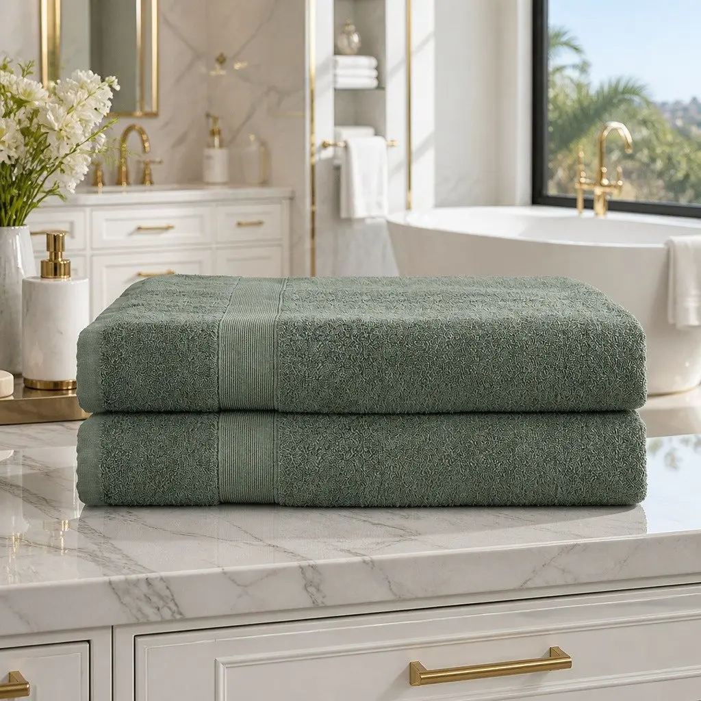 Bath Sheets Set Extra Large Cotton Towels 180cm x 90cm Green 2 Piece