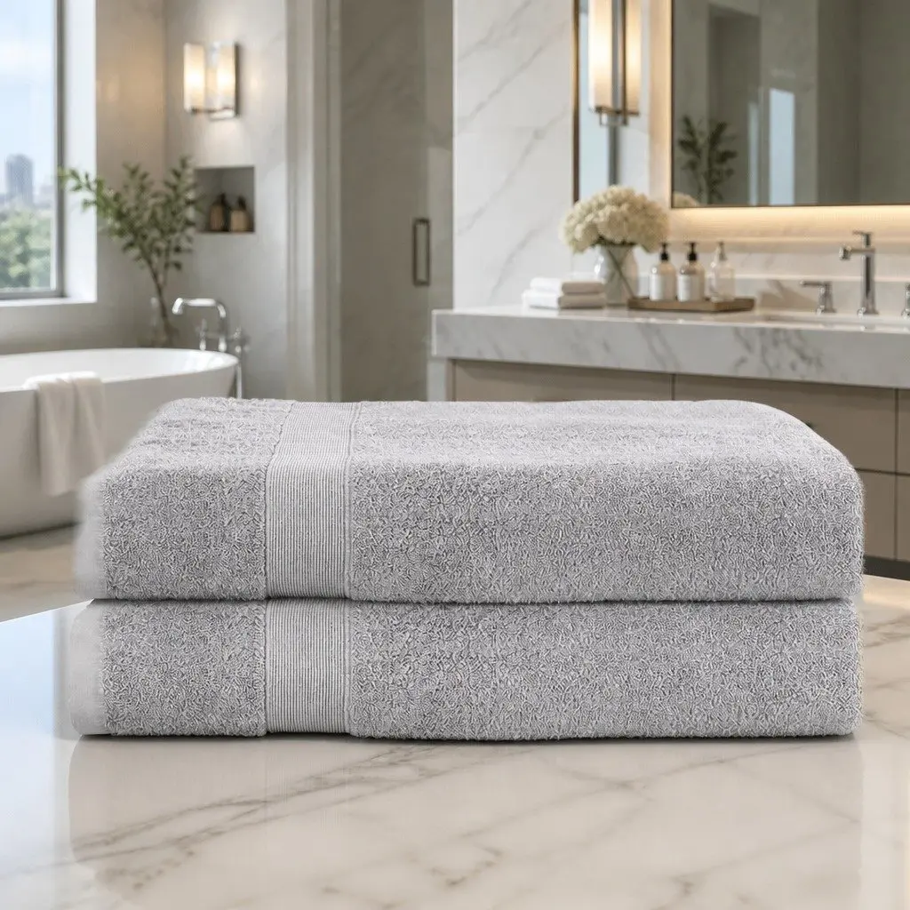 Extra Large Bath Sheets 180cm x 90cm Cotton Towels Grey 2 Piece Set