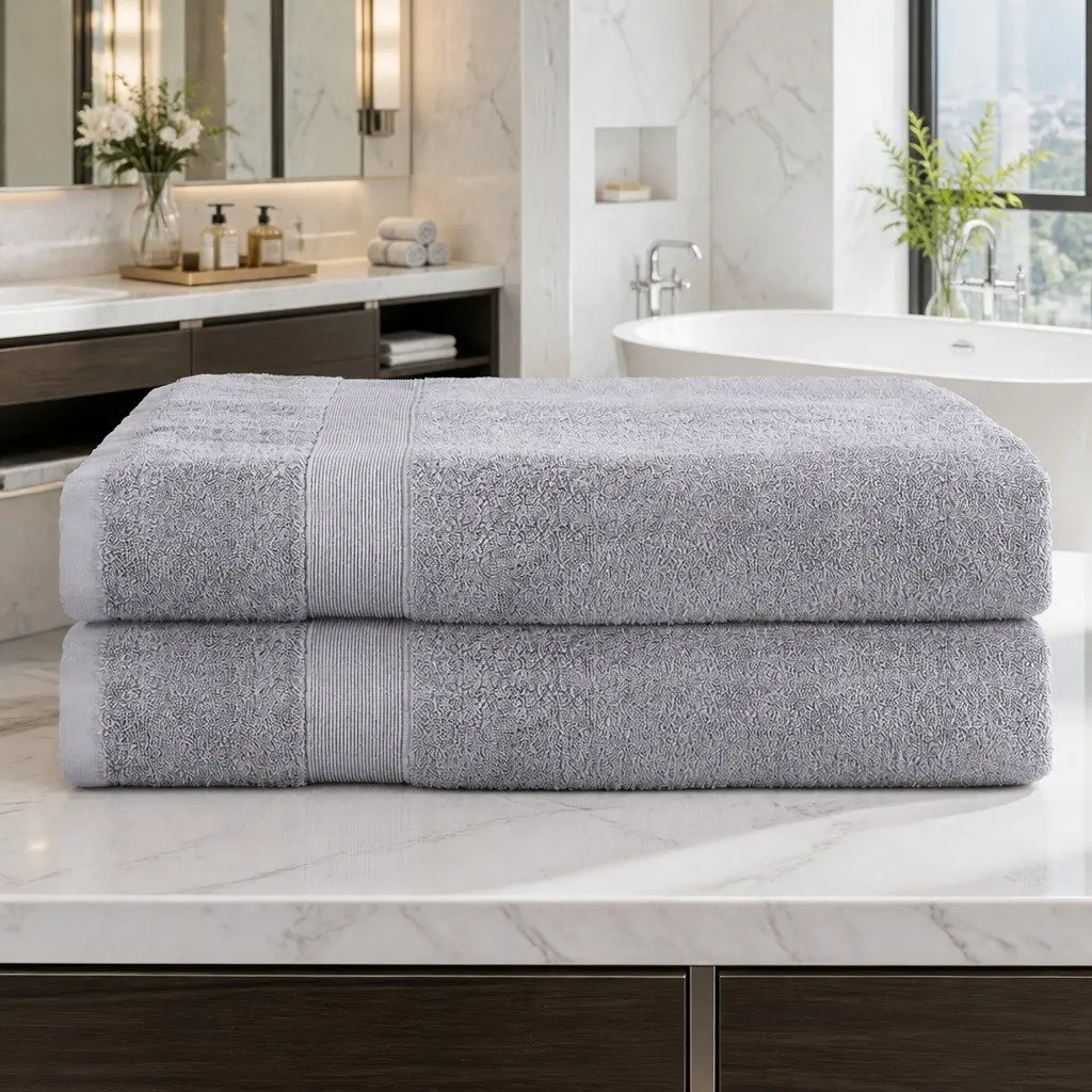 Extra Large Bath Sheets 180cm x 90cm Cotton Towels Grey 2 Piece Set