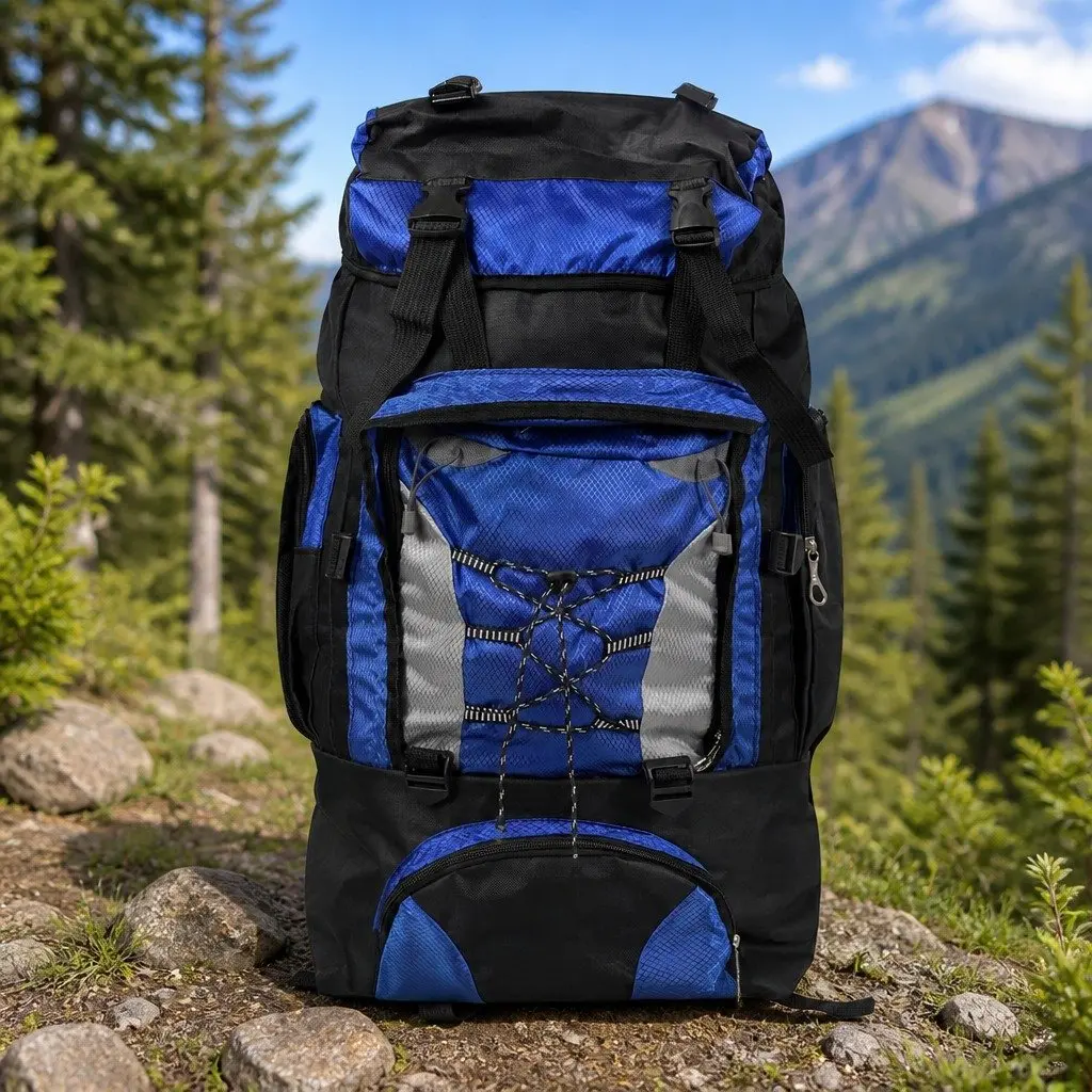 80L Military Tactical Backpack Hiking Camping Trekking Rucksack Blue