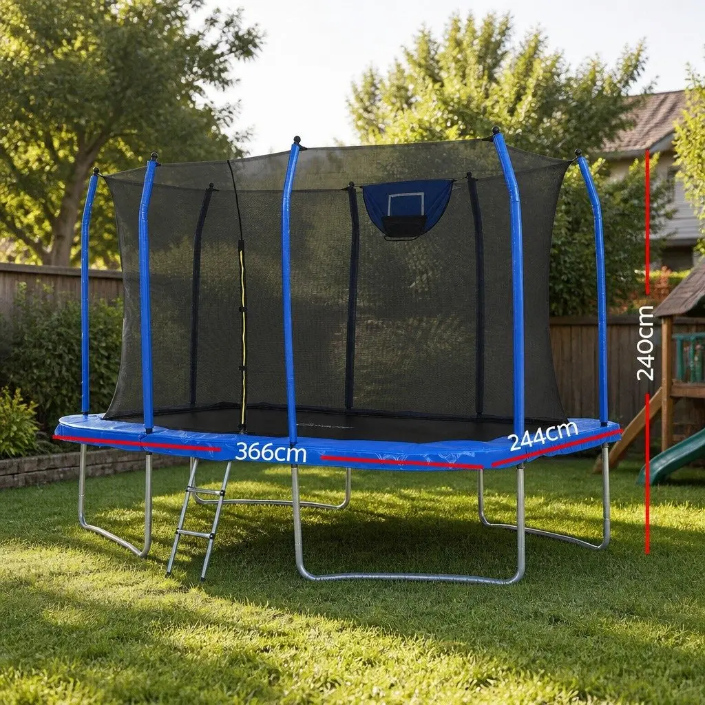 12FT Rectangle Trampoline Kids Rebounder Basketball Set Enclosed Safety Net