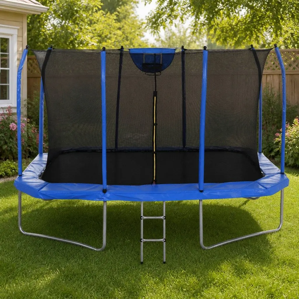 12FT Rectangle Trampoline Kids Rebounder Basketball Set Enclosed Safety Net