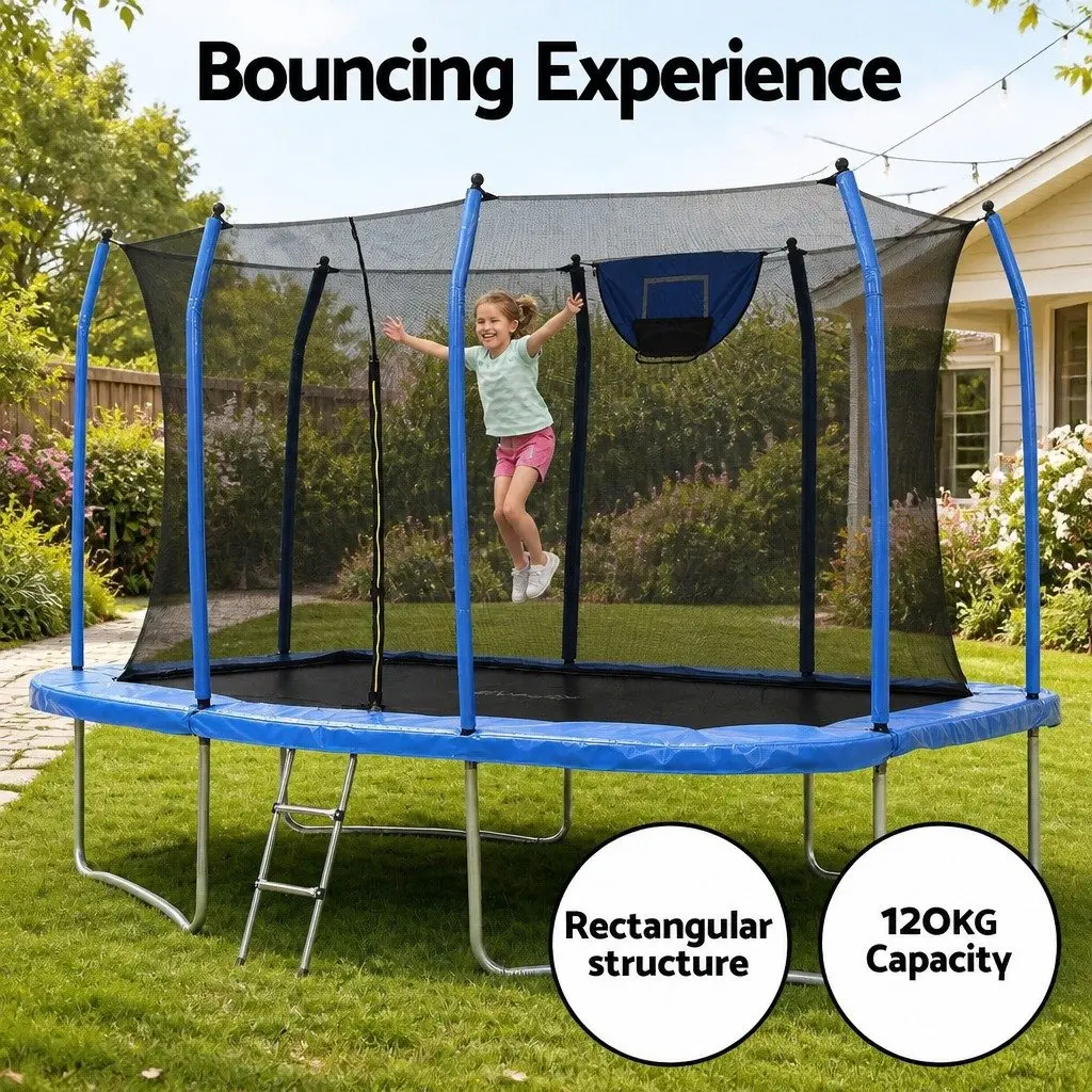 12FT Rectangle Trampoline Kids Rebounder Basketball Set Enclosed Safety Net