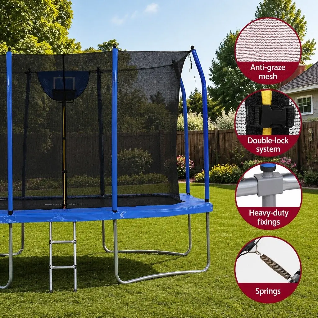12FT Rectangle Trampoline Kids Rebounder Basketball Set Enclosed Safety Net