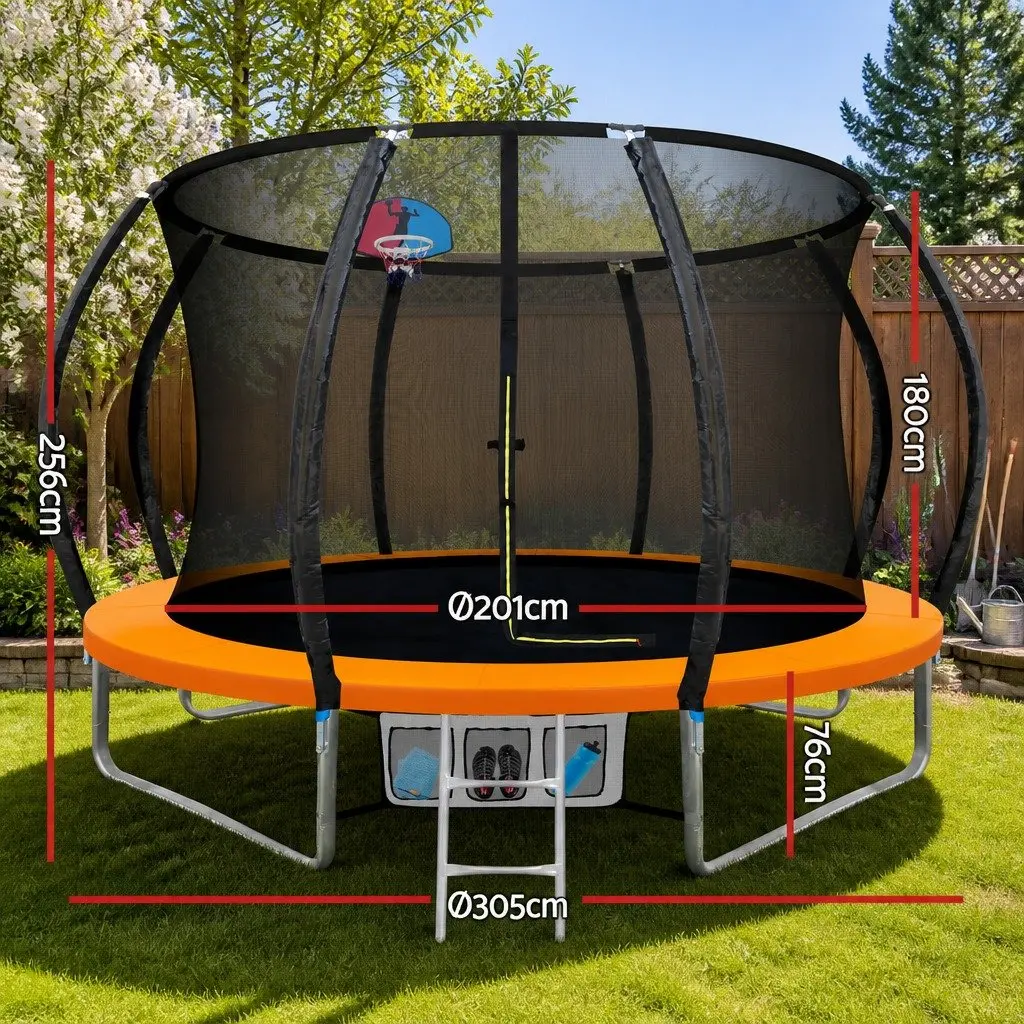 10FT Trampoline Kids Jumping Rebounder Orange with Safety Net Ladder Enclosure