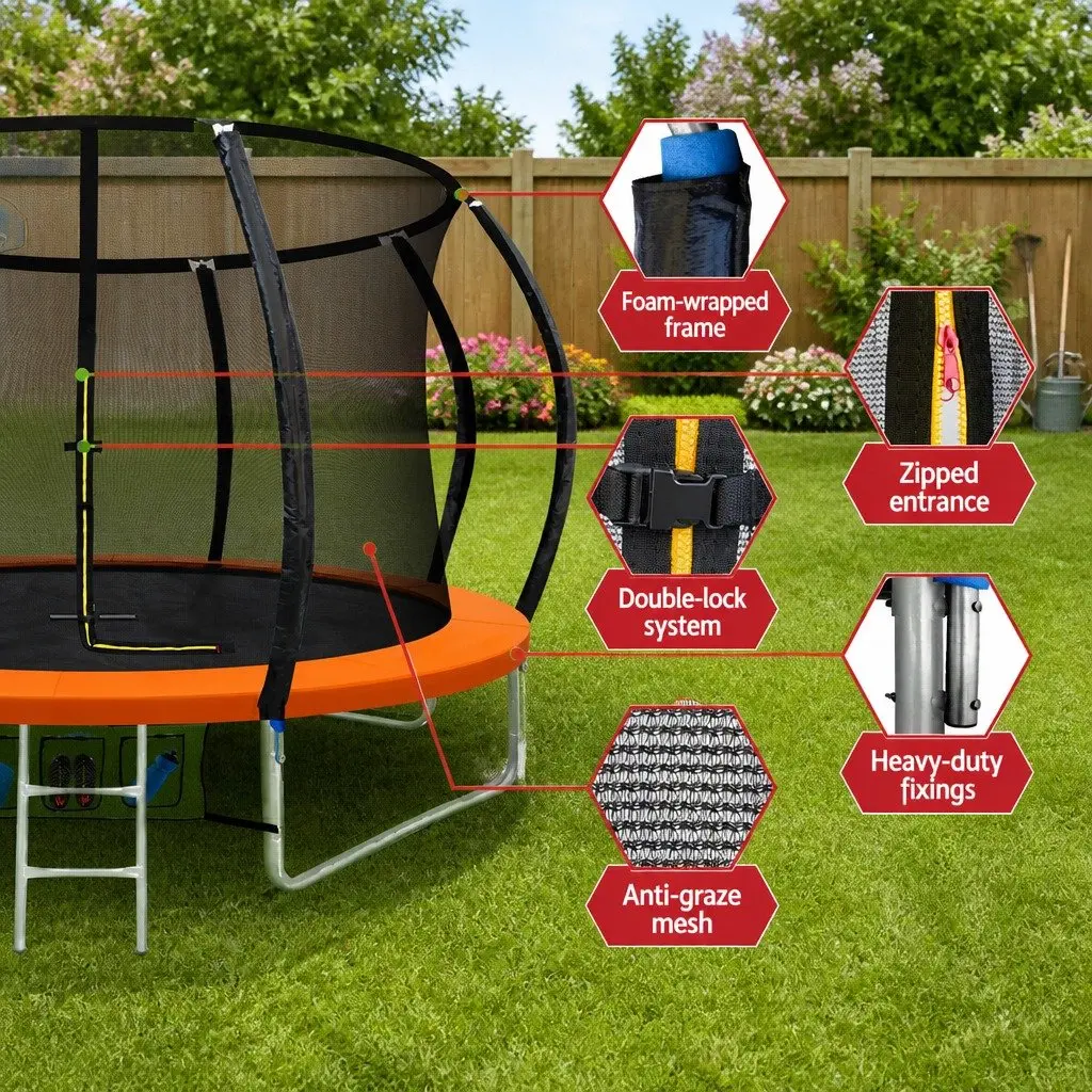 10FT Trampoline Kids Jumping Rebounder Orange with Safety Net Ladder Enclosure