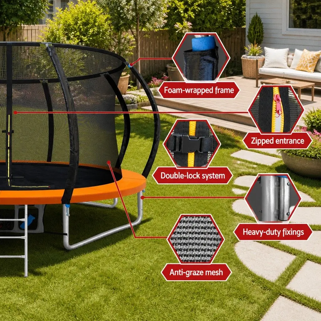 12FT Trampoline for Kids Outdoor Play with Safety Enclosure Net Ladder Basketball Set