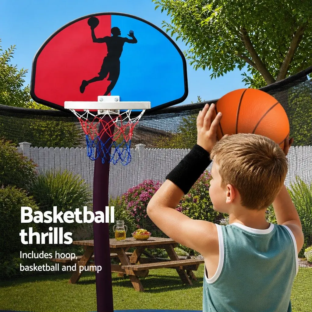 14ft Trampoline Rebounder Basketball Hoop Ladder Safety Netting Orange