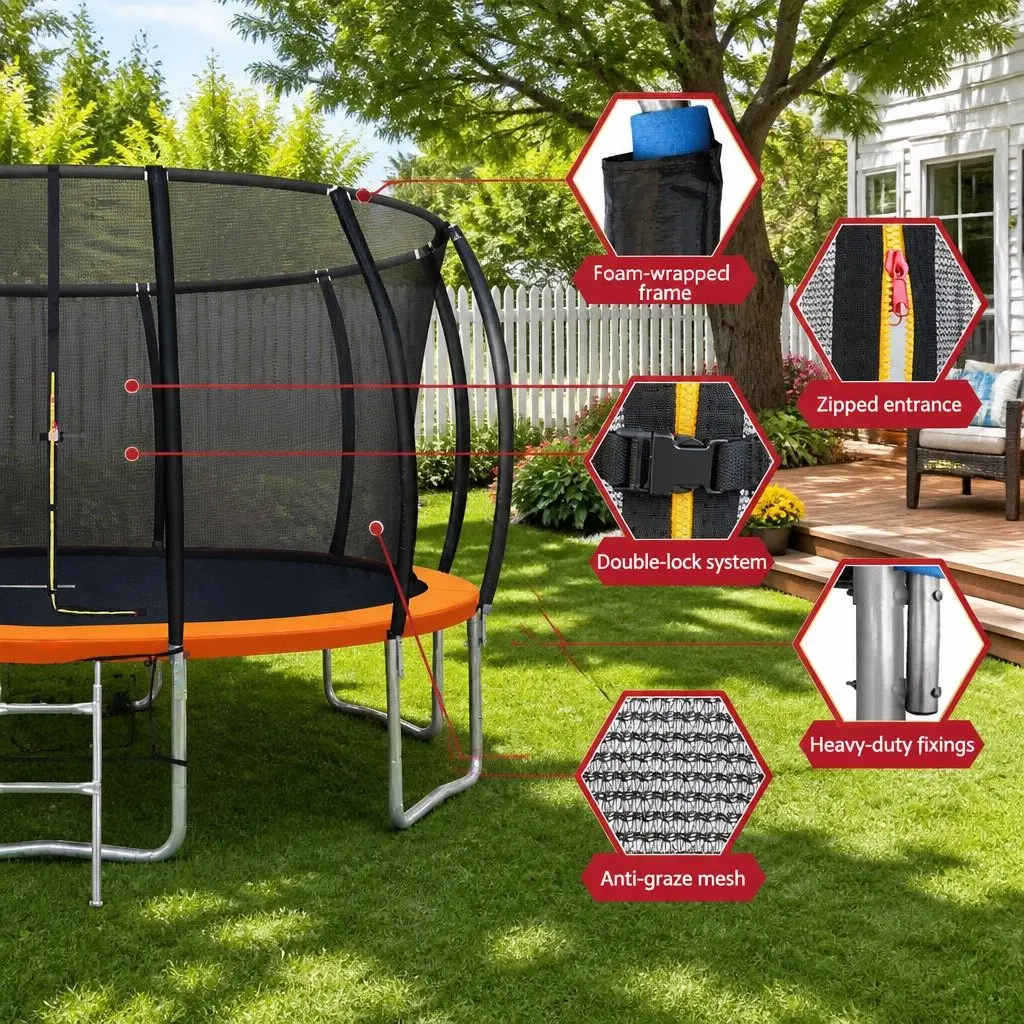 16FT Trampoline for Kids Outdoor Play with Safety Net Ladder Basketball Hoop Orange