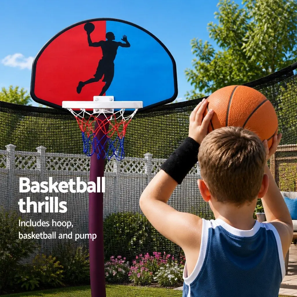 16FT Trampoline for Kids Outdoor Play with Safety Net Ladder Basketball Hoop Orange