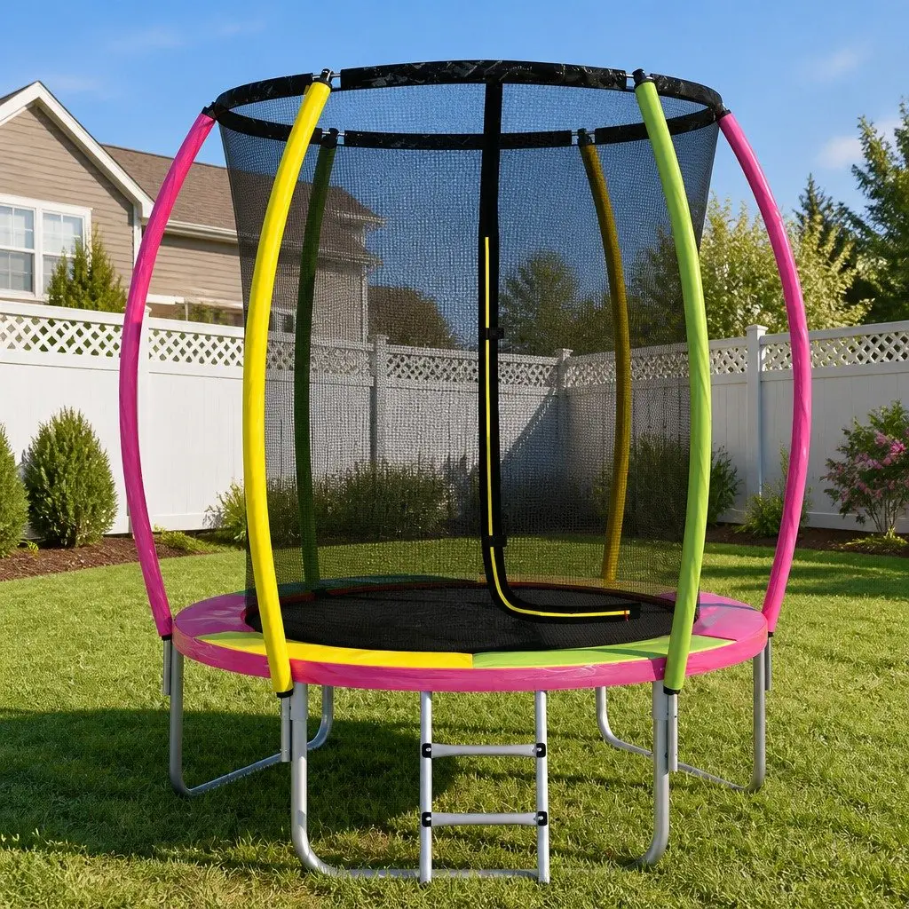 6ft Round Trampoline for Kids Outdoor Play with Enclosed Safety Net Multicolour