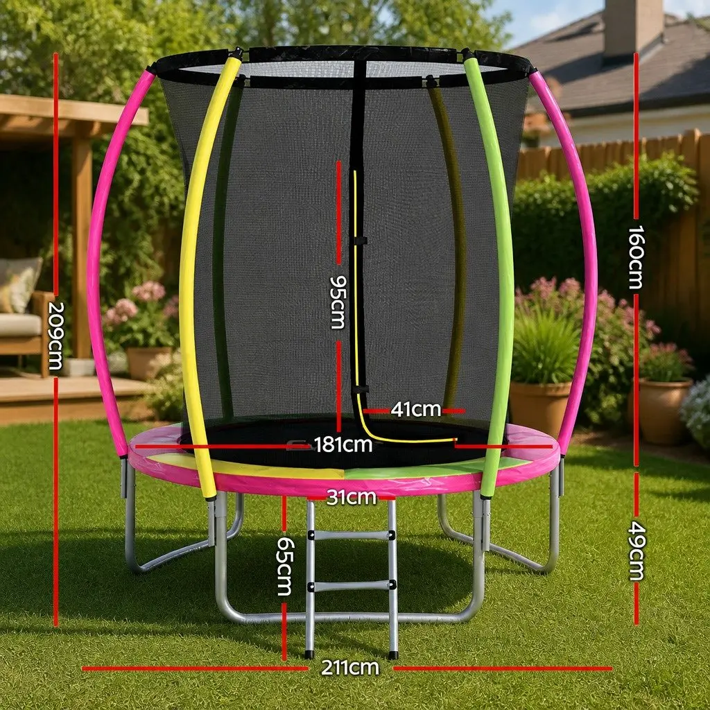 6ft Round Trampoline for Kids Outdoor Play with Enclosed Safety Net Multicolour