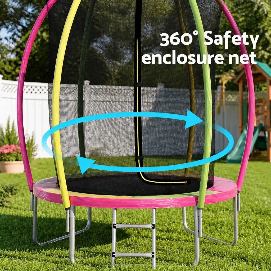 6ft Round Trampoline for Kids Outdoor Play with Enclosed Safety Net Multicolour