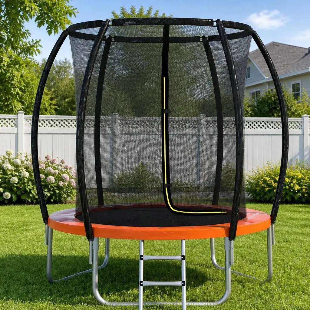 6FT Trampoline Kids Jumping with Safety Enclosure Net and Ladder Orange or Black