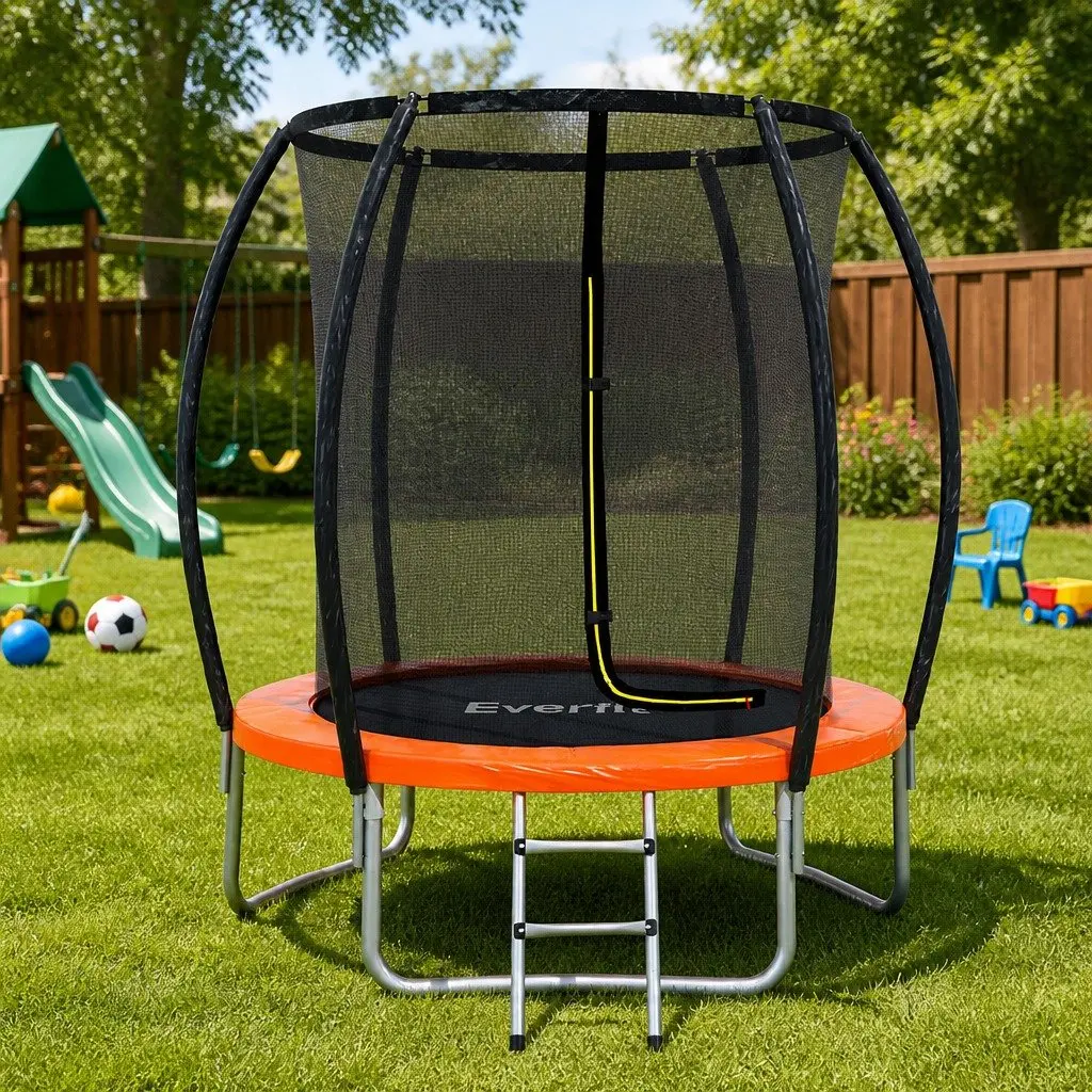 6FT Trampoline Kids Jumping with Safety Enclosure Net and Ladder Orange or Black