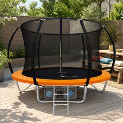 8FT Kids Trampoline with Safety Net Enclosure Ladder Rebounder Orange