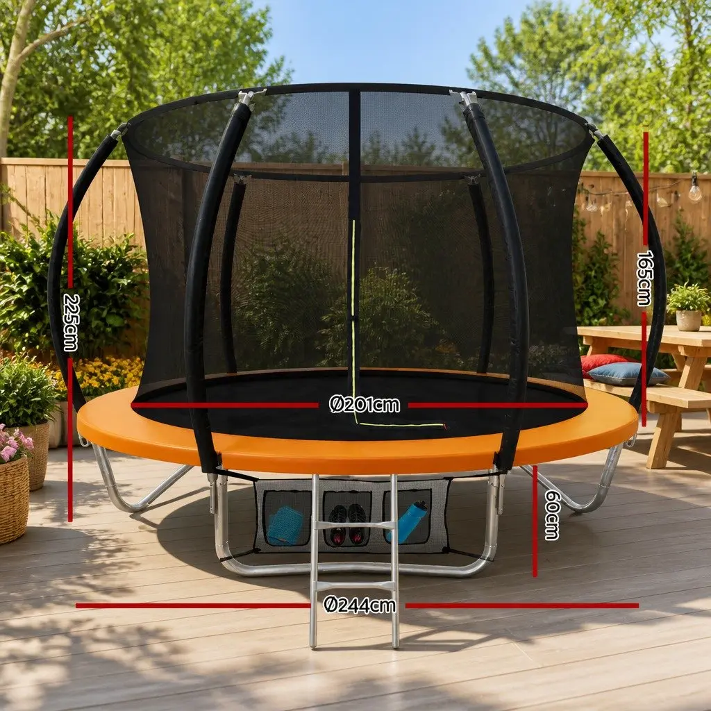 8FT Kids Trampoline Outdoor Bouncing Safety Net Enclosure Ladder Orange