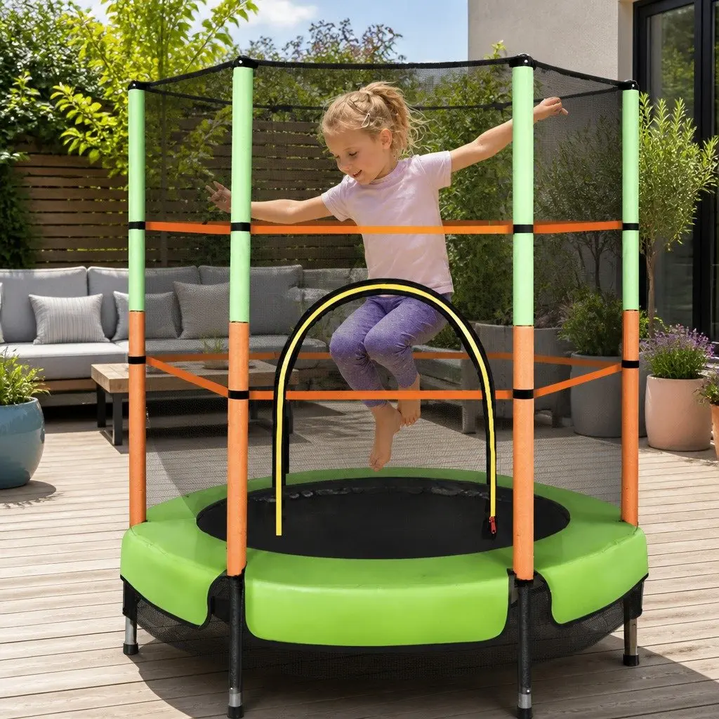 Mini Rebounder Trampoline for Kids 4.5FT with Safety Net Enclosure in Black or Green