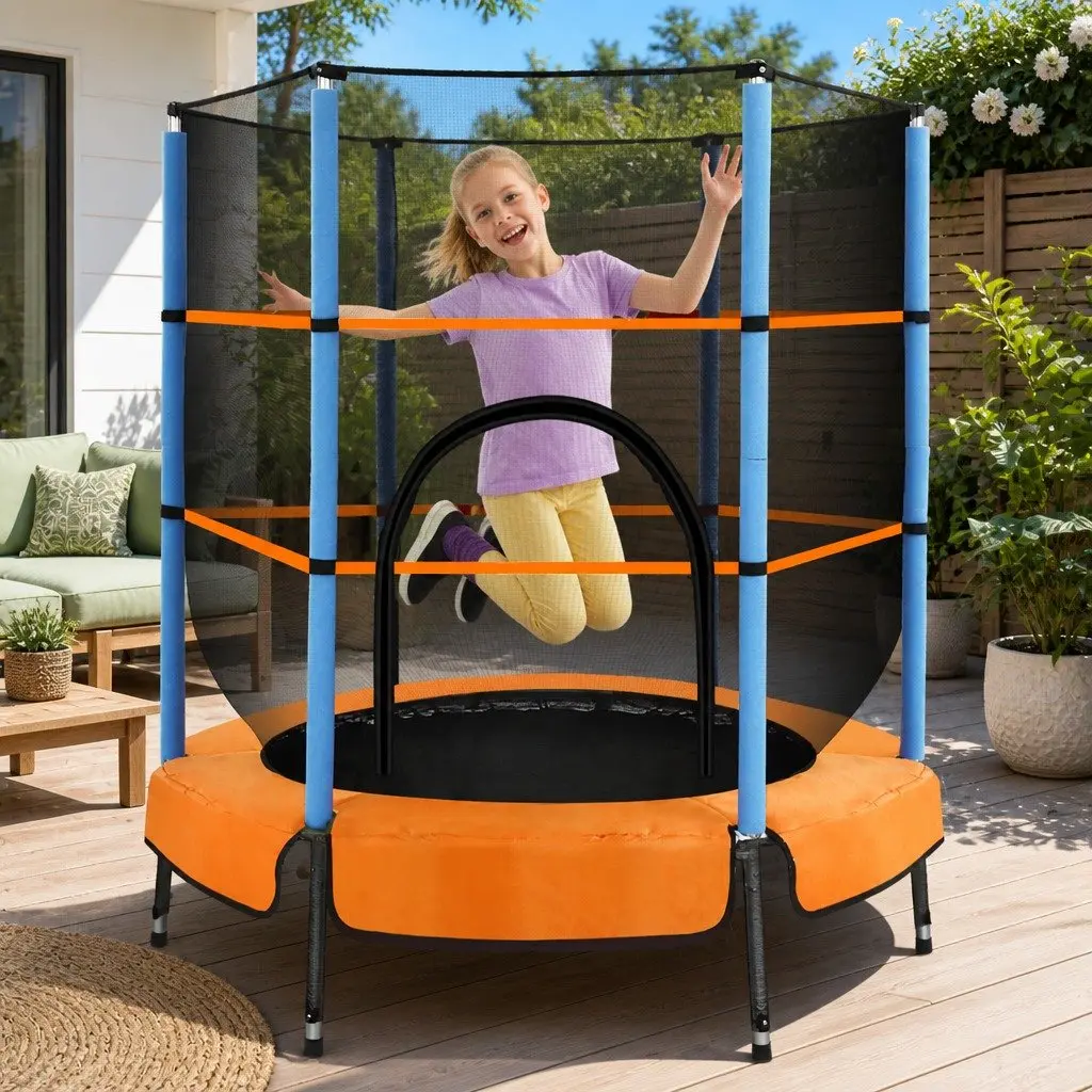 Kids Trampoline 4.5FT Safety Net Enclosure Rebounder Bouncer Red