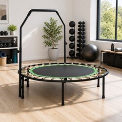 Round Fitness Trampoline 48 Inch Rebounder Adjustable Handrail Home Gym Exercise