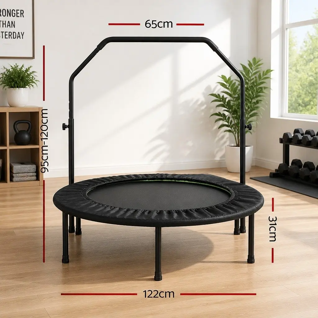 Round Fitness Trampoline 48 Inch Home Gym Exercise Adjustable Handrail Black Green