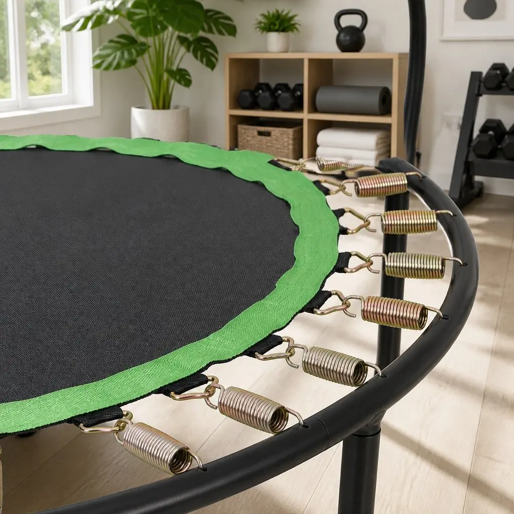Round Fitness Trampoline 48 Inch Home Gym Exercise Adjustable Handrail Black Green