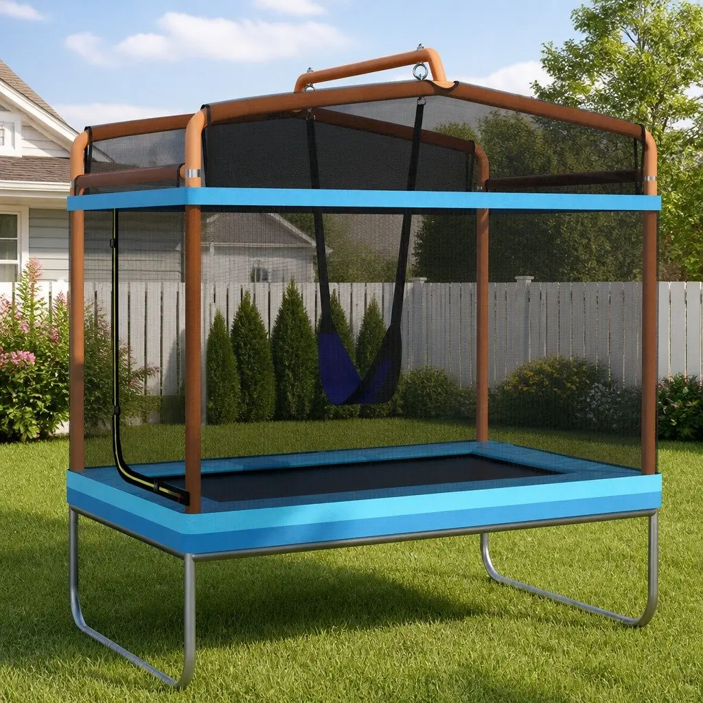 6FT Kids Trampoline Swing Enclosure Safety Net Jumping Mat Orange Blue