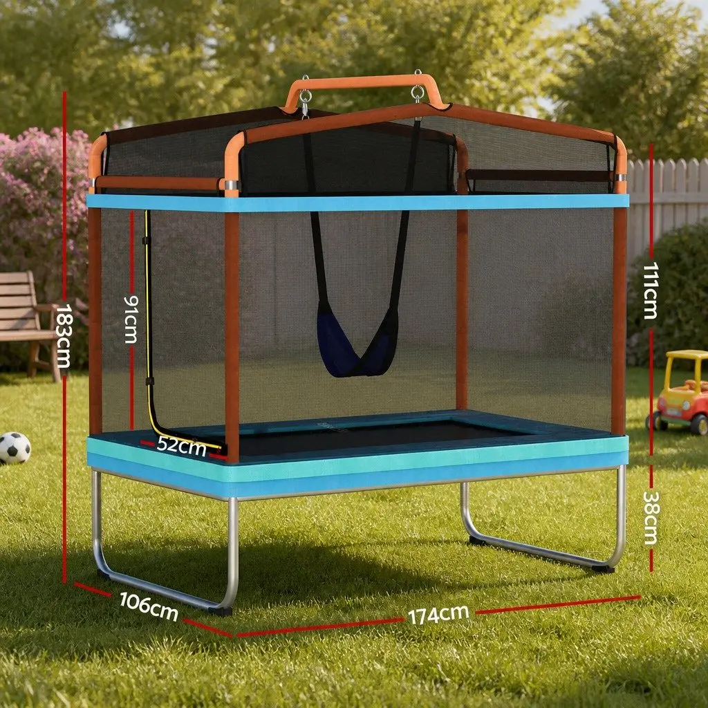 6FT Kids Trampoline Swing Enclosure Safety Net Jumping Mat Orange Blue