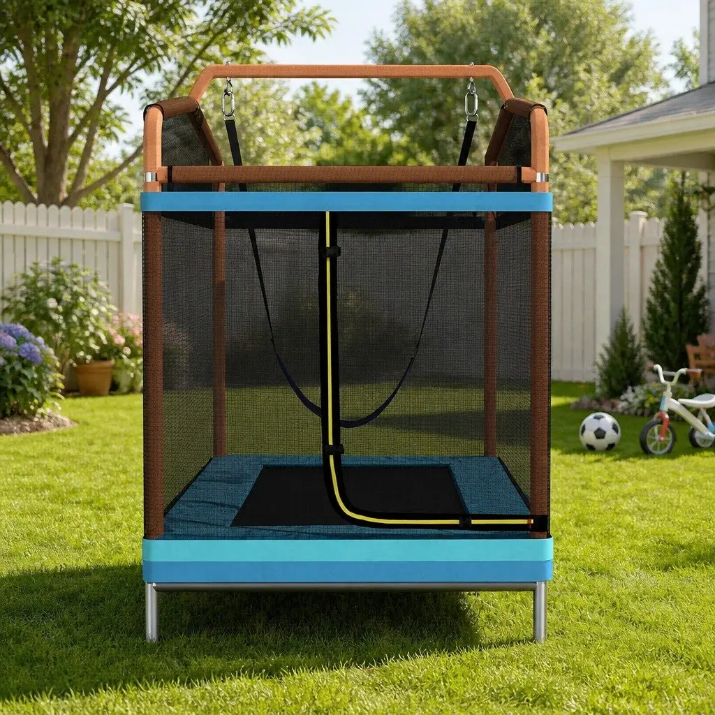 6FT Kids Trampoline Swing Enclosure Safety Net Jumping Mat Orange Blue