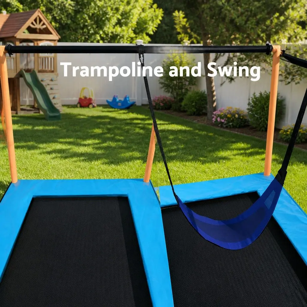 6FT Kids Trampoline Swing Enclosure Safety Net Jumping Mat Orange Blue