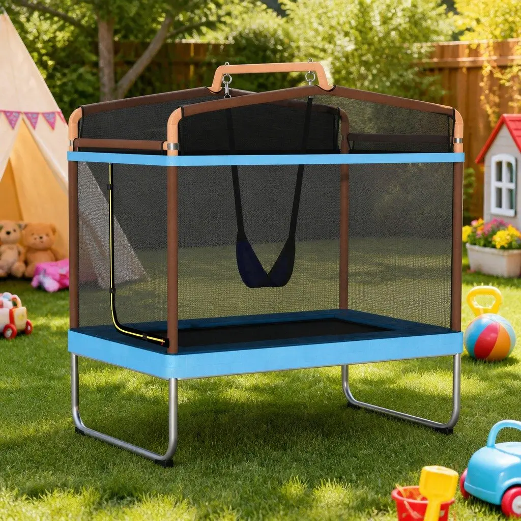 6FT Kids Trampoline Swing Enclosure Safety Net Jumping Mat Orange Blue
