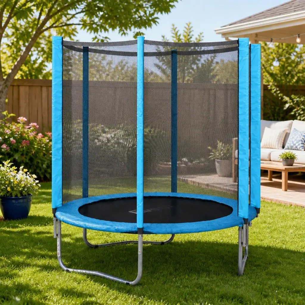 Kids Trampoline 6FT Round Jumping Mat Enclosed Safety Net Blue Black