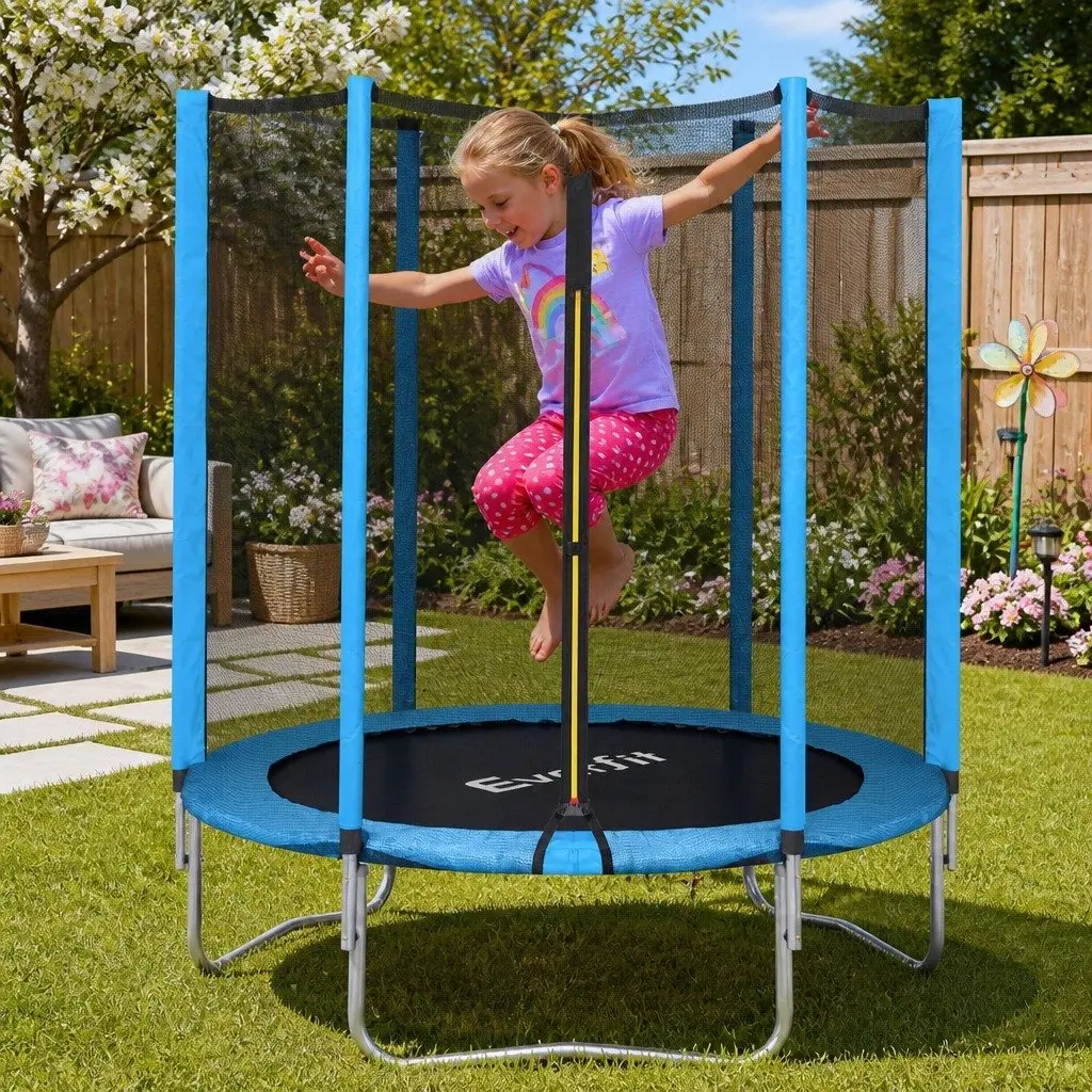 Kids Trampoline 6FT Round Jumping Mat Enclosed Safety Net Blue Black
