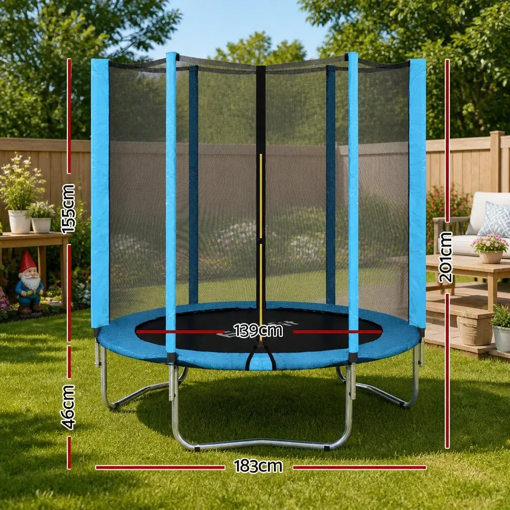 Kids Trampoline 6FT Round Jumping Mat Enclosed Safety Net Blue Black