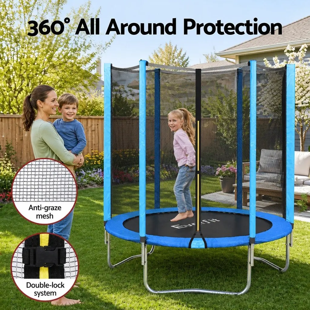 Kids Trampoline 6FT Round Jumping Mat Enclosed Safety Net Blue Black