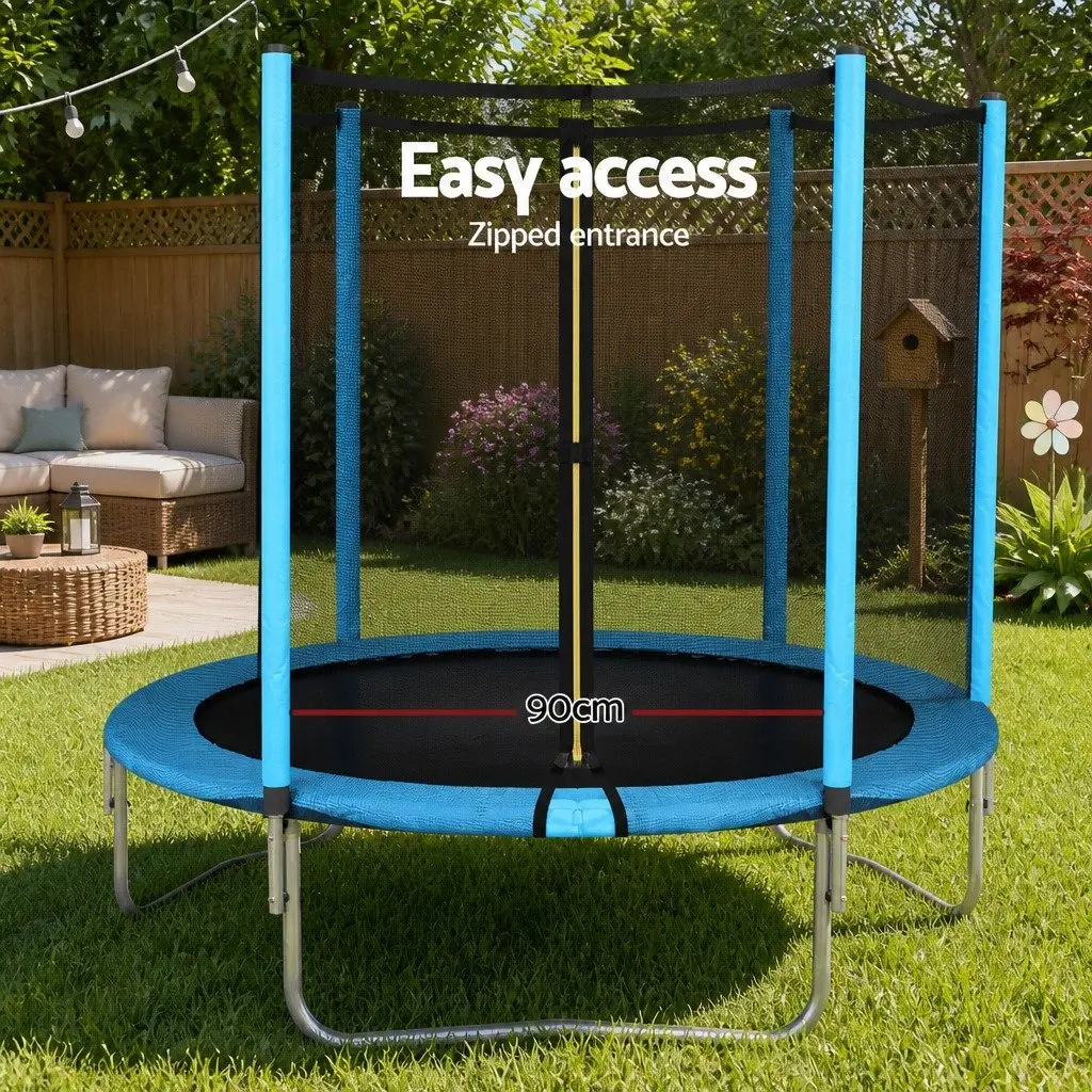 Kids Trampoline 6FT Round Jumping Mat Enclosed Safety Net Blue Black