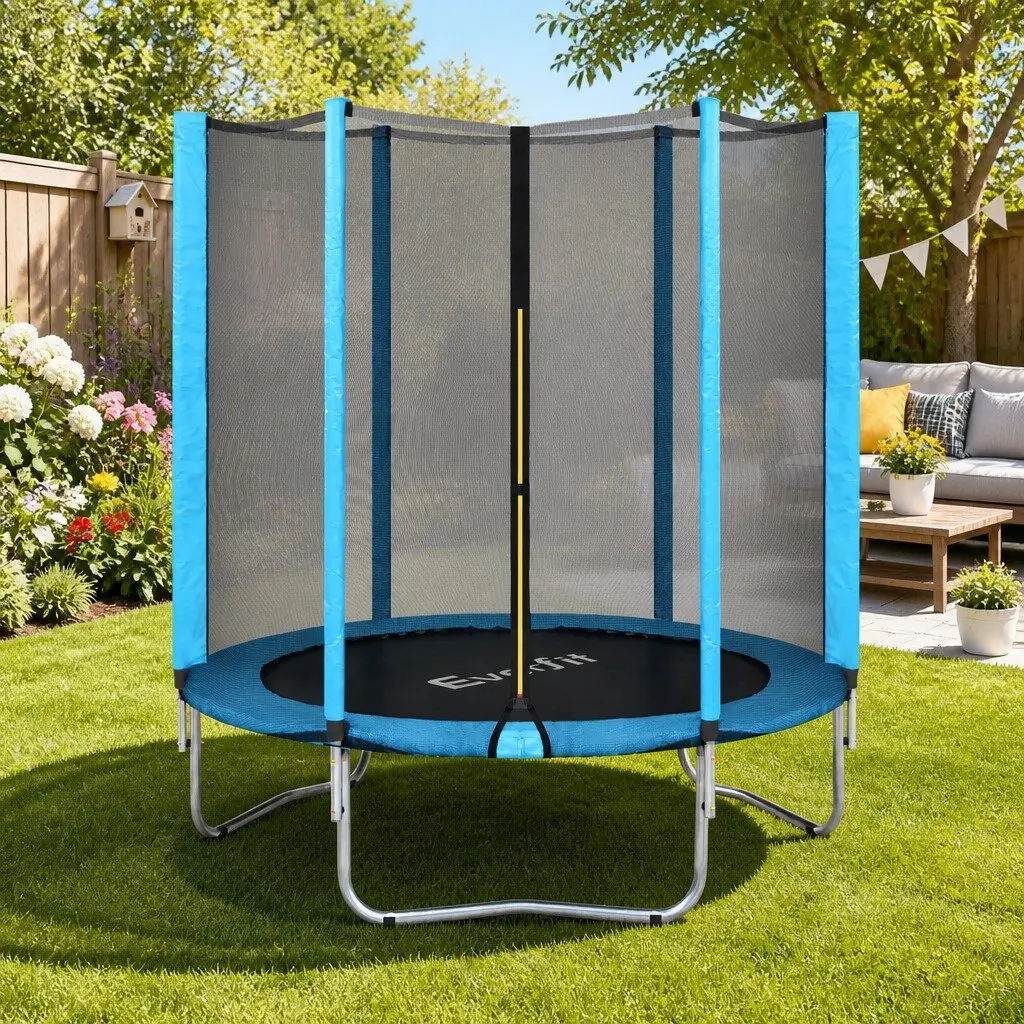 Kids Trampoline 6FT Round Jumping Mat Enclosed Safety Net Blue Black