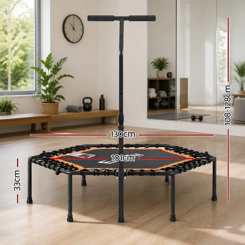 Hexagon Fitness Trampoline 51 Inch Home Gym Adjustable Handrail Black or Orange
