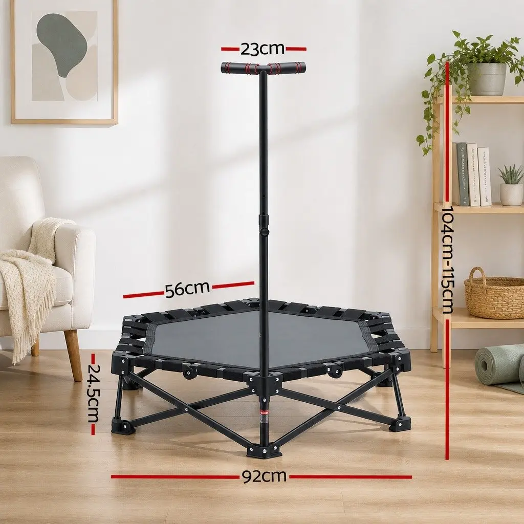 Fitness Trampoline Indoor 42 Inch Adjustable Handrail Foldable Black