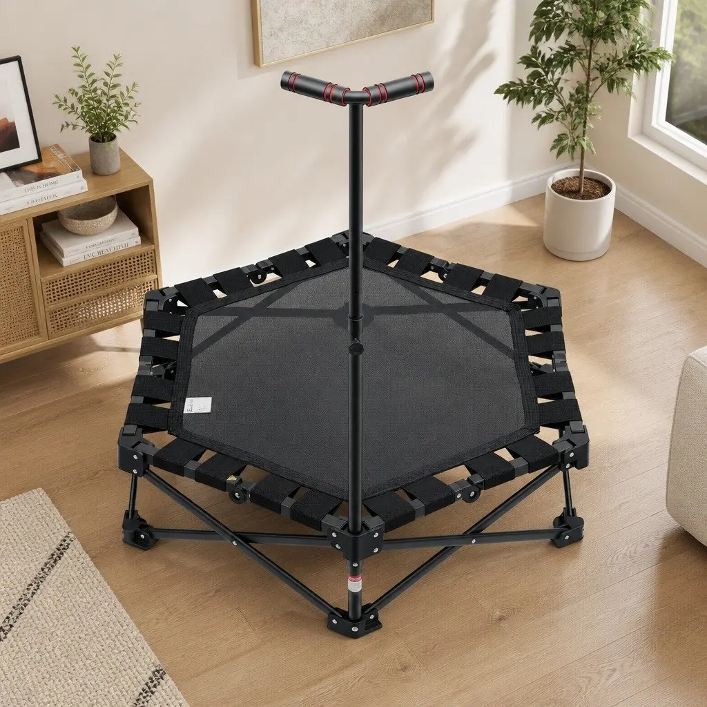 Fitness Trampoline Indoor 42 Inch Adjustable Handrail Foldable Black