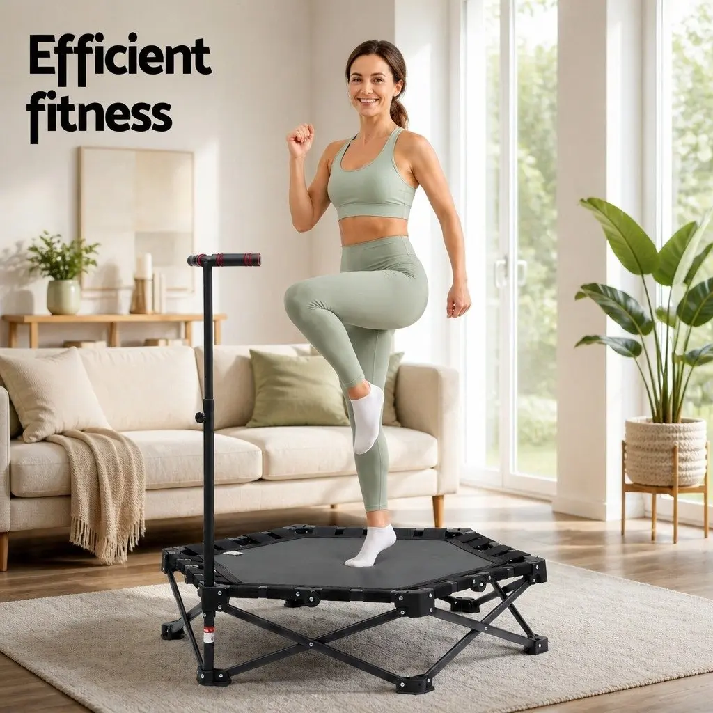 Fitness Trampoline Indoor 42 Inch Adjustable Handrail Foldable Black