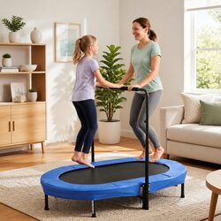 56 Inch Foldable Fitness Trampoline Indoor Rebounder Adjustable Handrail Cardio